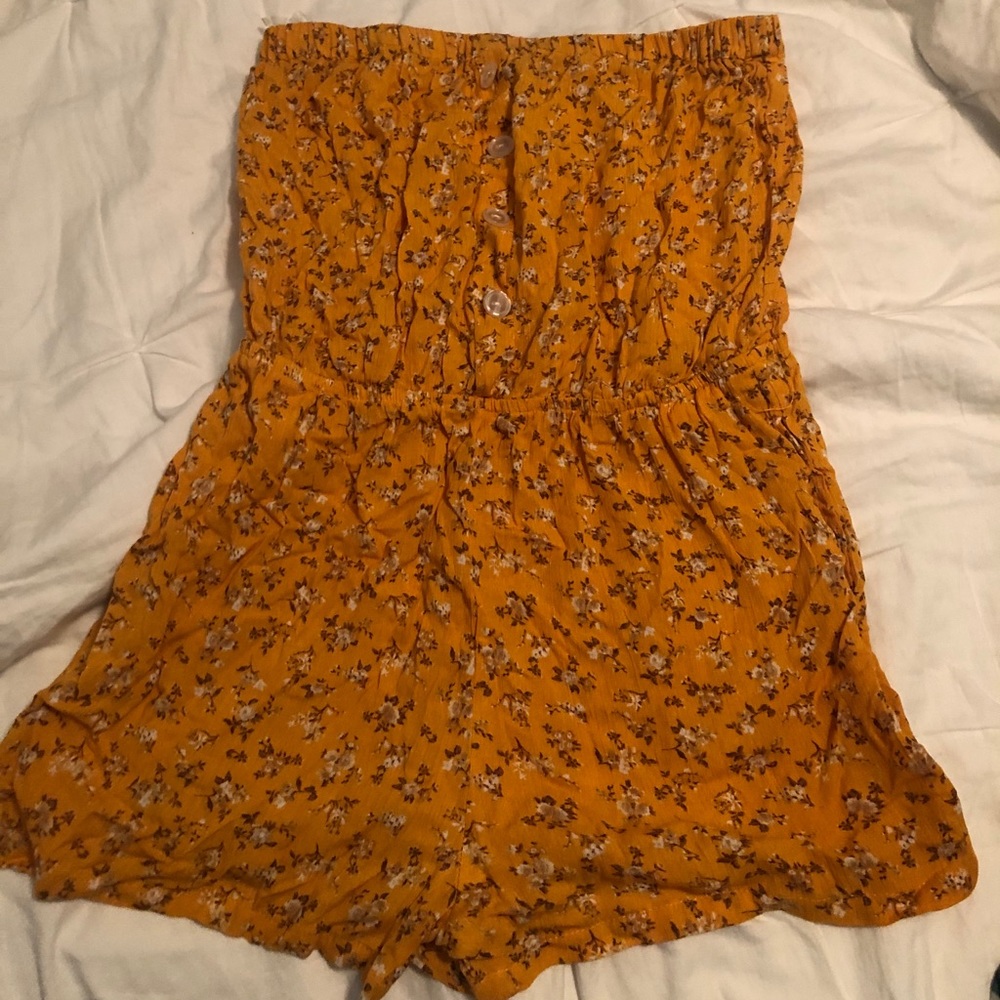 Yellow Flower Strapless Romper